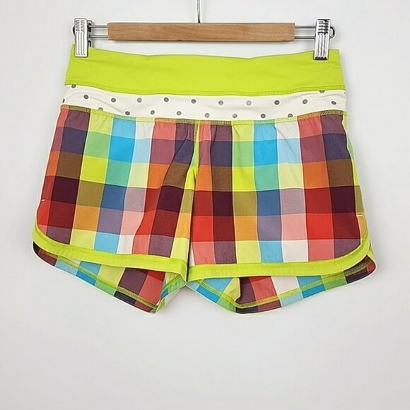 lululemon athletica Pants - Lululemon Special Edition Seawheeze Multi Lime Blue Plaid Short 4.5" Inseam Sz 4